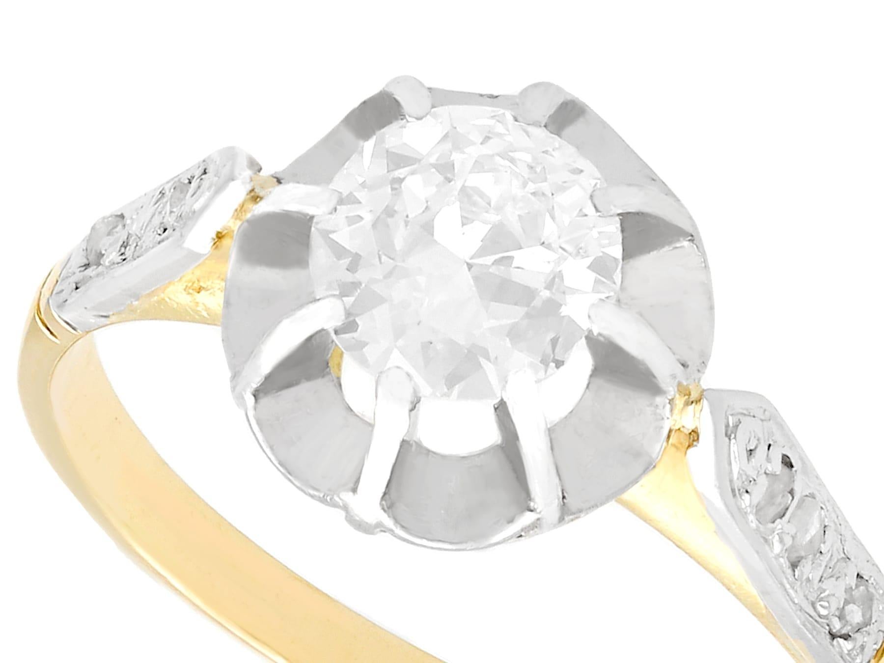 Taille vieille Europe Bague de fiançailles solitaire en or jaune et diamant des années 1920 en vente