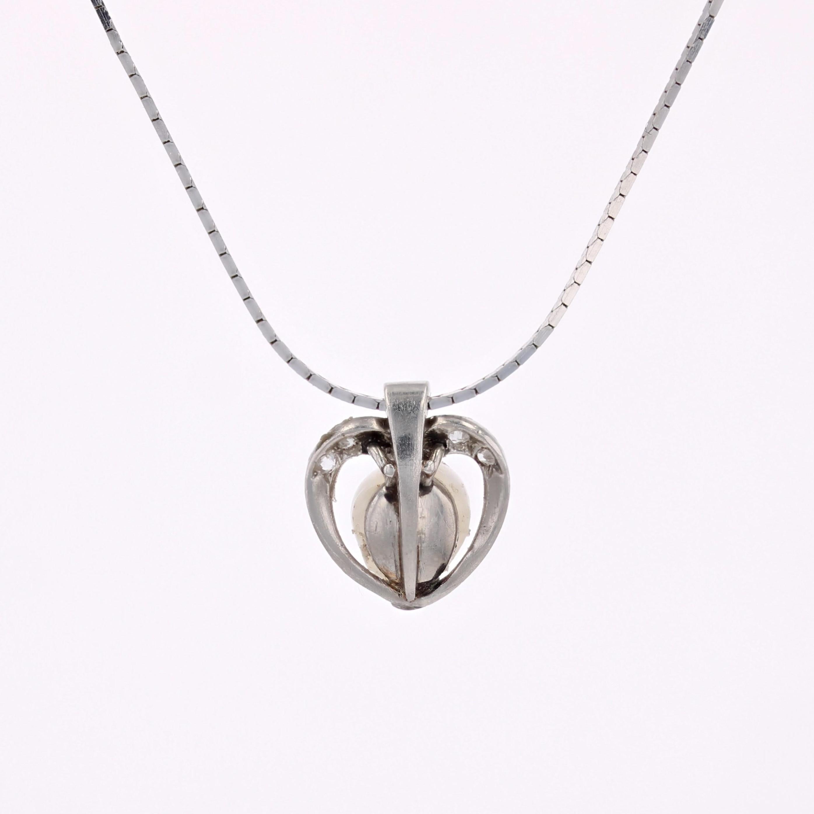 1920s Diamond Fine Pearl Platinum Pendant and 18 Karat White Gold Chain Necklace For Sale 7