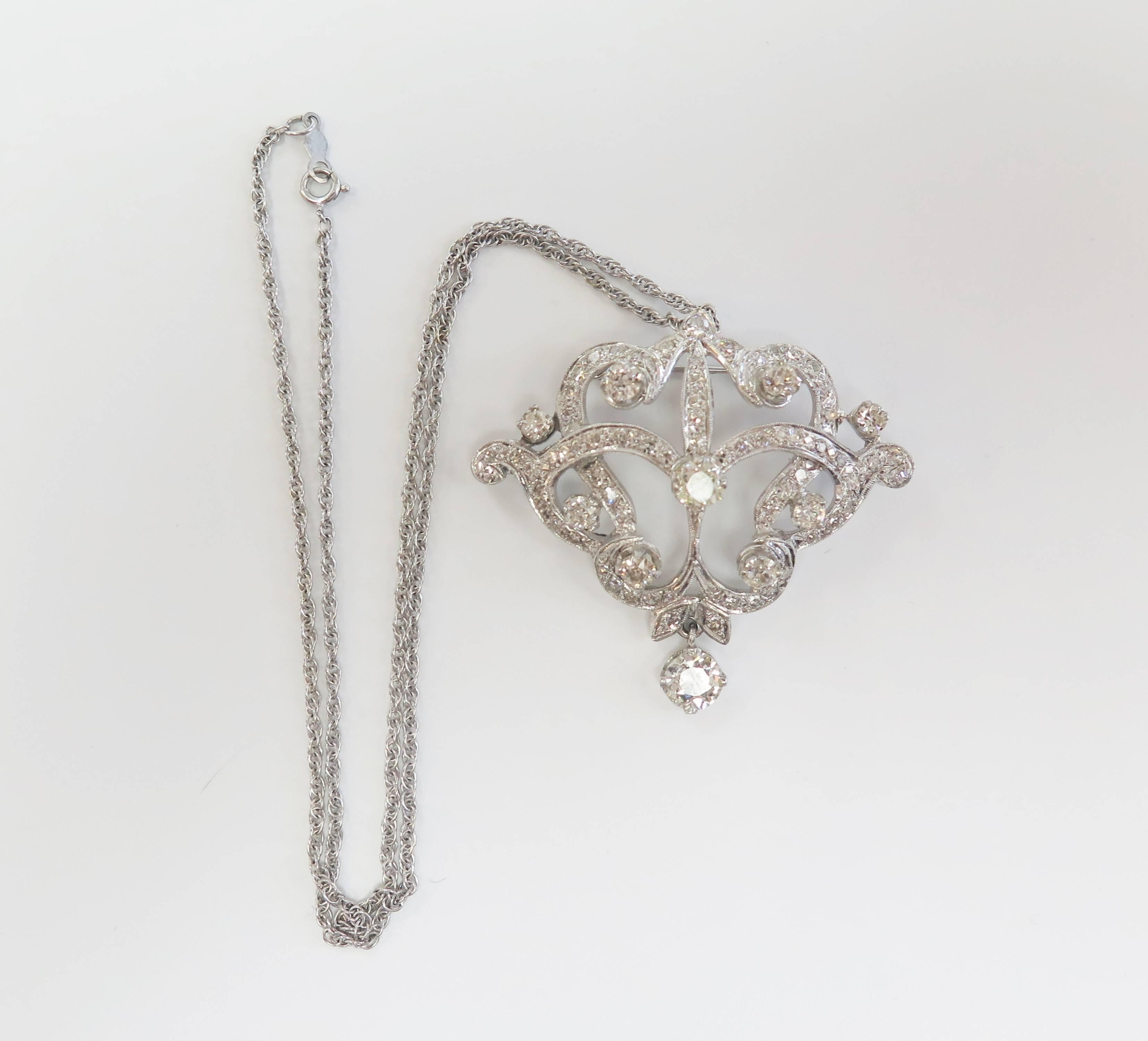 Art Nouveau 1920s Diamond Pin or Pendant For Sale