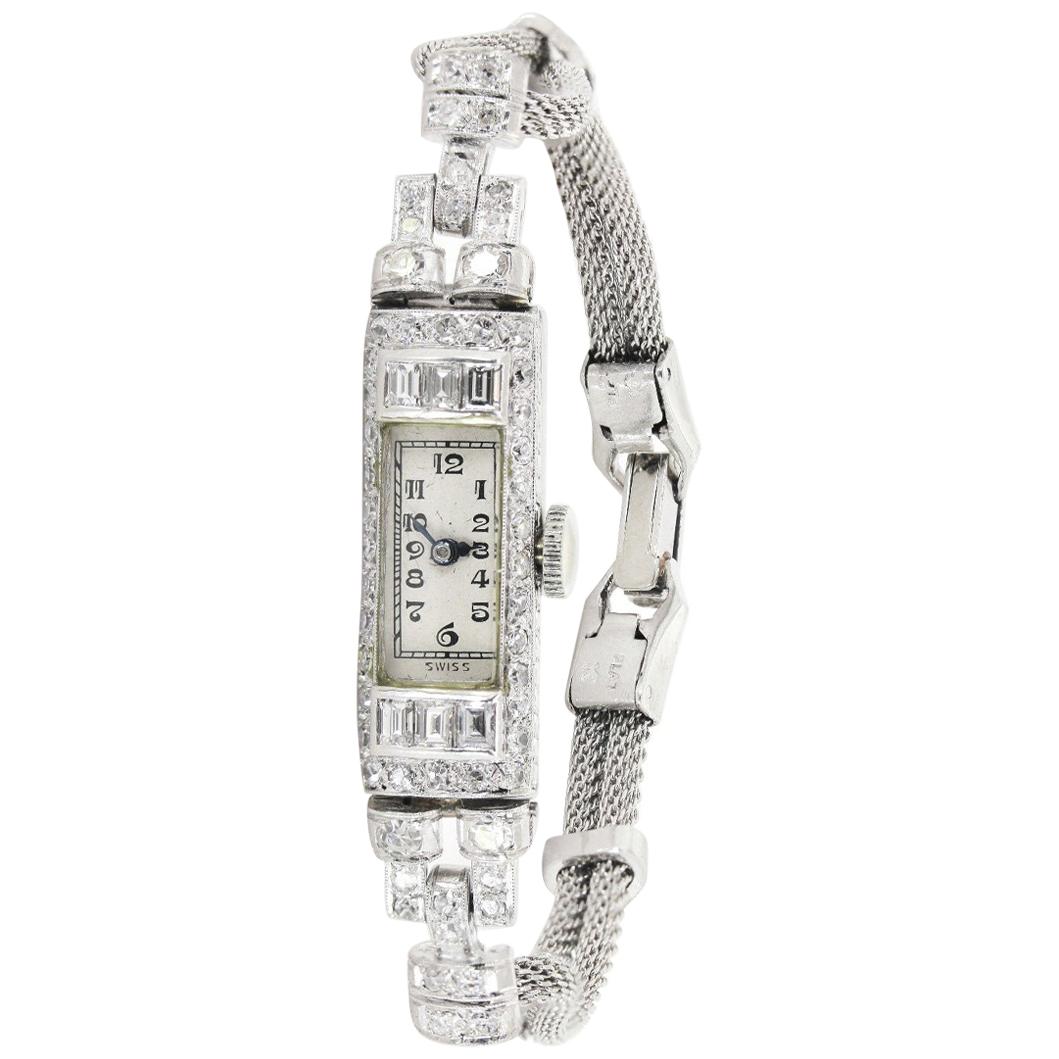 1920s Diamond Platinum Ladies Watch For Sale