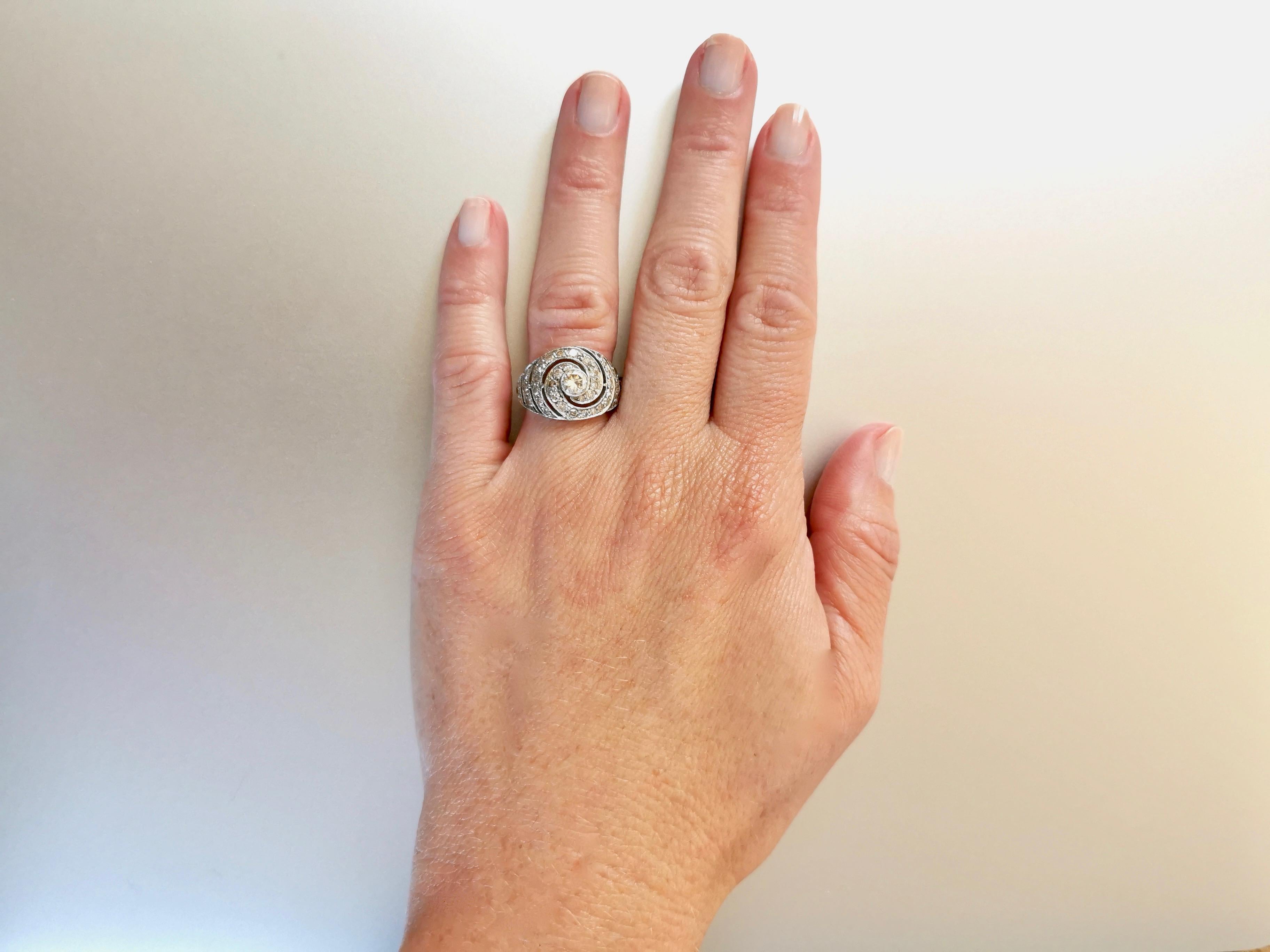 Women's or Men's 1920s Diamond Platinum Ring For Sale