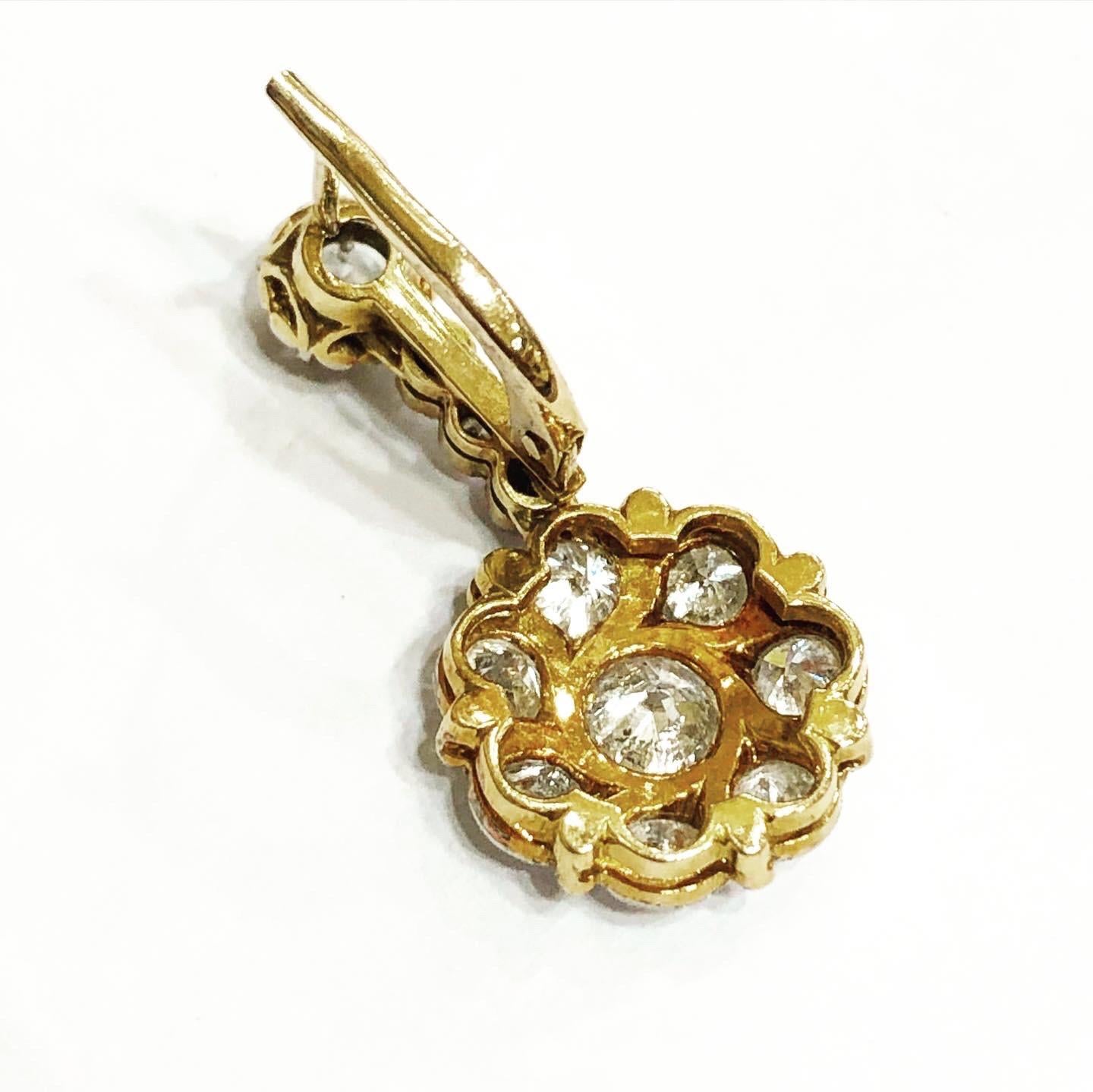 Art Deco 1920s Diamond Platinum Yellow Gold Round Dangle Drop Earrings