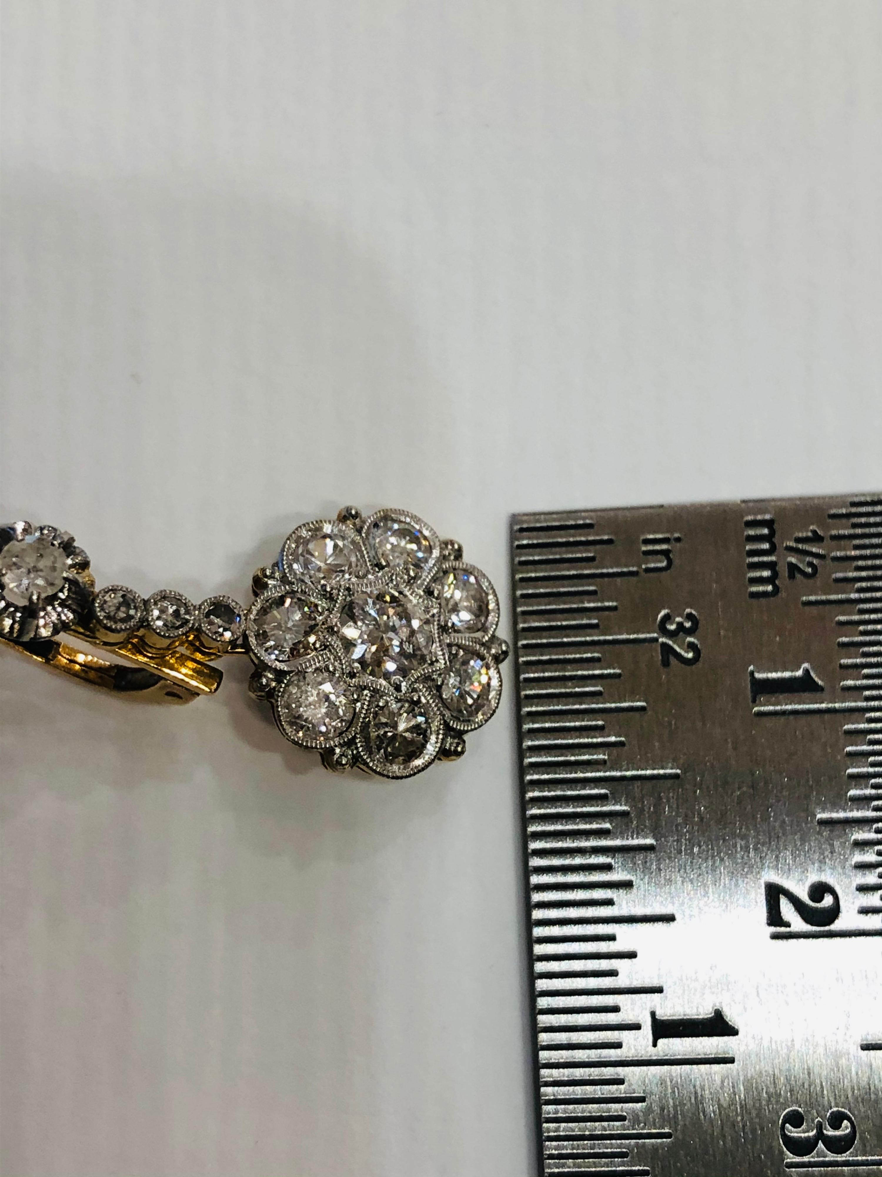 1920s Diamond Platinum Yellow Gold Round Dangle Drop Earrings 1