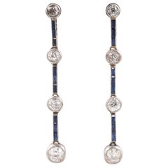 1920er Jahre Diamant-Saphir-Platin-Tropfen-Ohrringe
