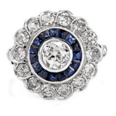 1920s Diamond Sapphire Platinum Old European Cut Cluster Ring