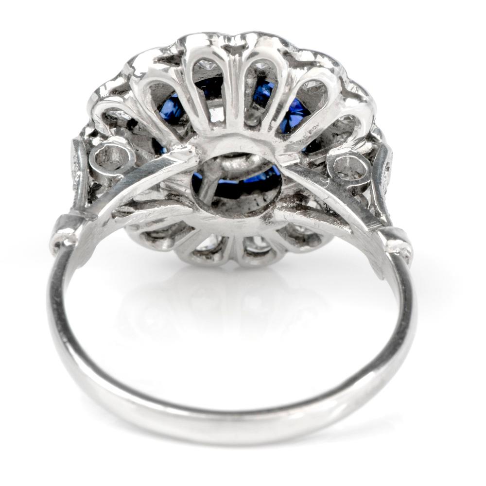1920er Jahre Diamant Saphir Platin Old European Cut Cluster Ring (Alteuropäischer Schliff)