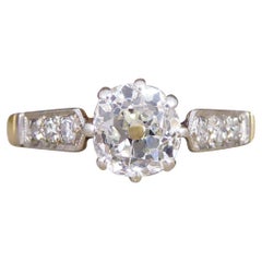 1920's Diamond Solitaire Ring with Diamond Shoulders in 18ct Yellow Gold & Plat