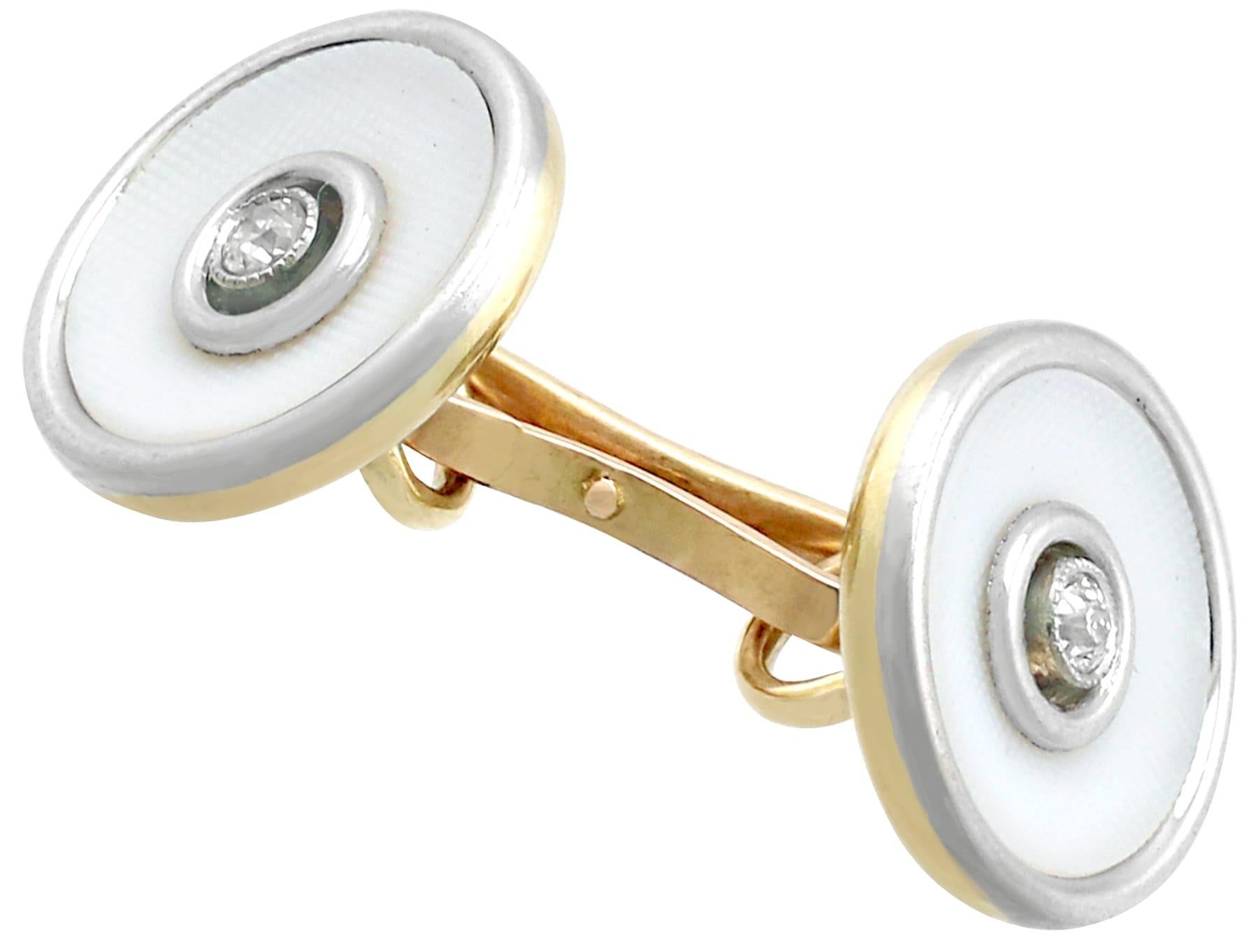 Round Cut 1920s Diamond Yellow Gold and Hardstone Cufflink and Stud Set For Sale