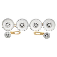 1920s Diamond Yellow Gold and Hardstone Cufflink and Stud Set