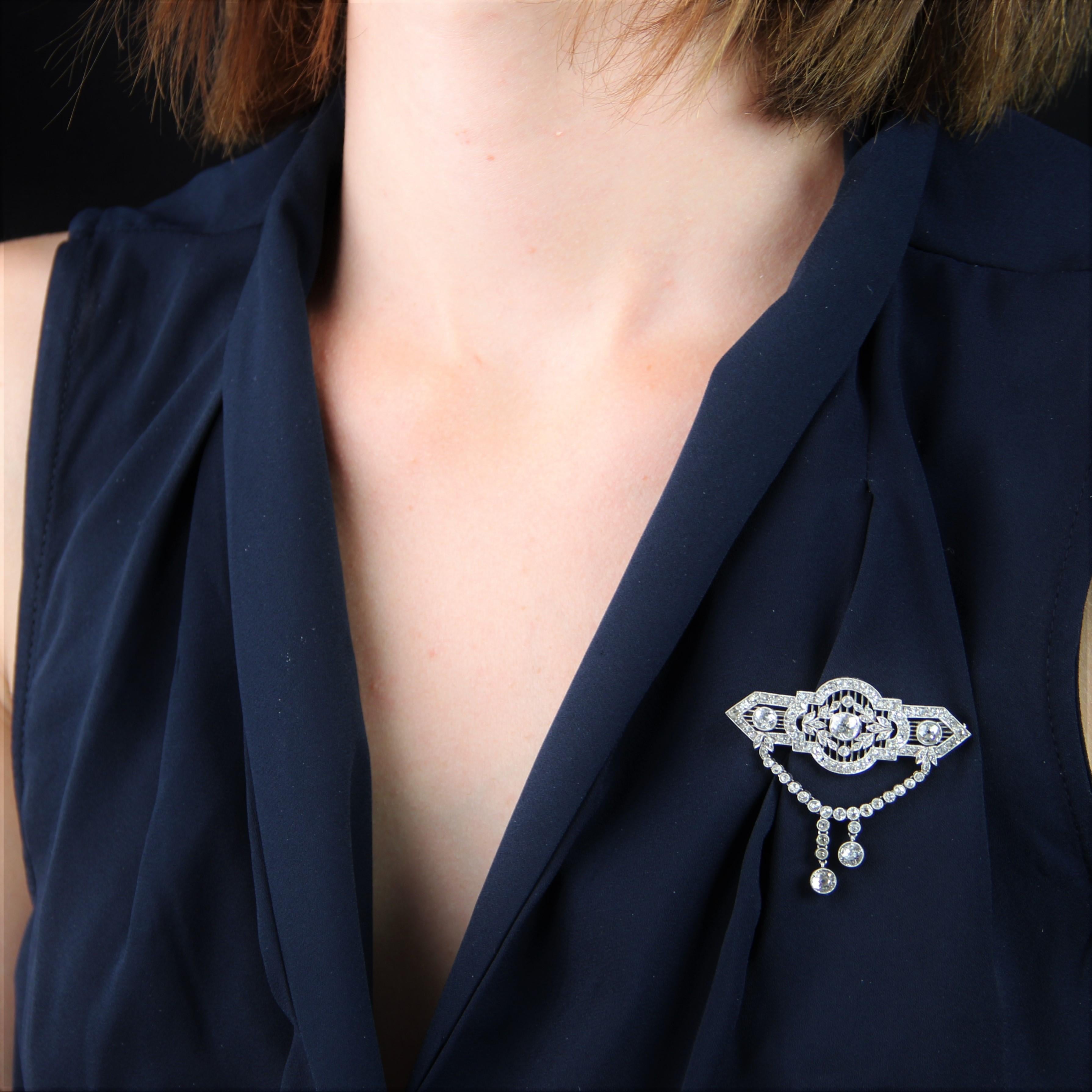 Women's 1920s Diamonds Platinum Lace Brooch For Sale