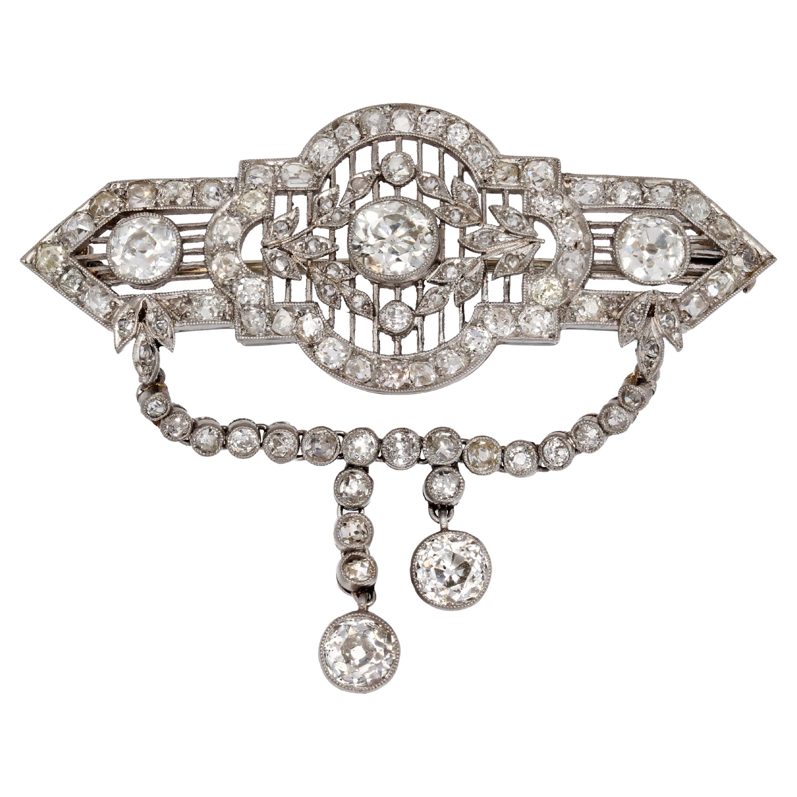 1920s Diamonds Platinum Lace Brooch For Sale