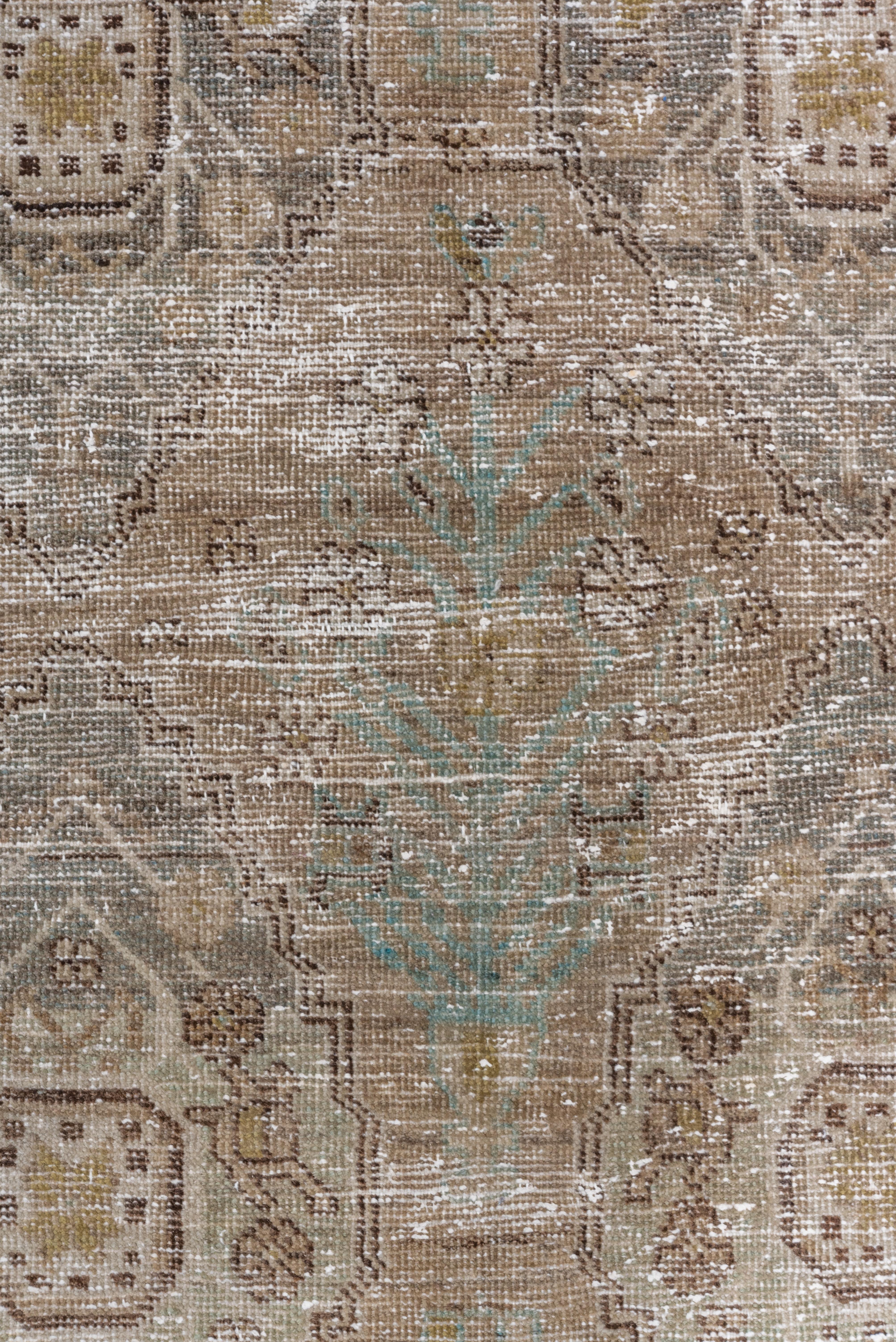1920s Distressed Antique Turkish Sivas Rug, Earth Tones, Light Blue Accents In Good Condition For Sale In New York, NY