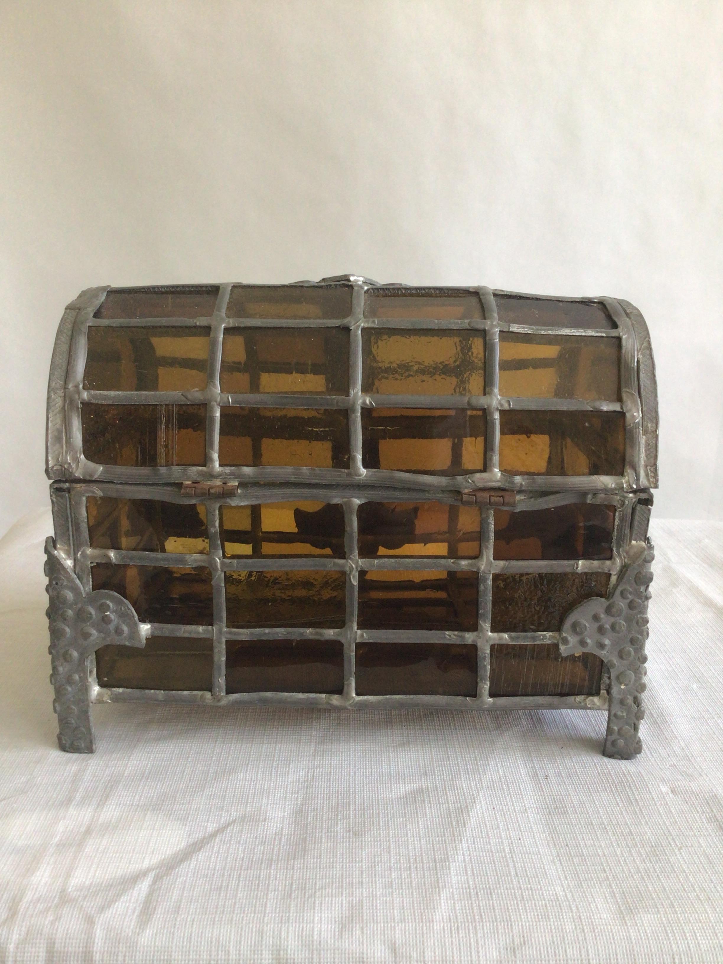 Early 20th Century 1920s Domed Top Leaded Amber Glass Box For Sale
