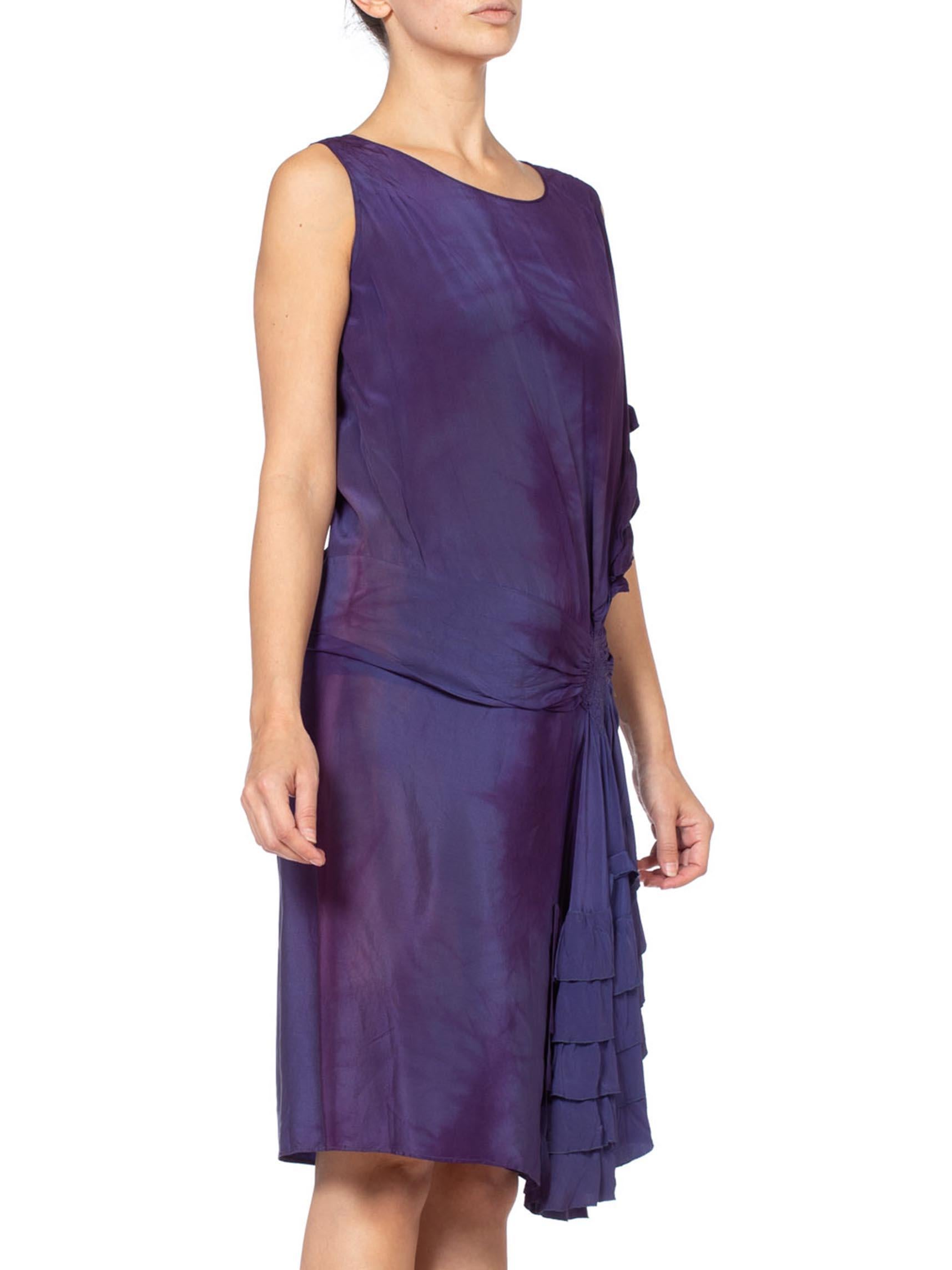 Women's 1920'S Purple Silk Draped Ruffle Flapper Cocktail Dress For Sale