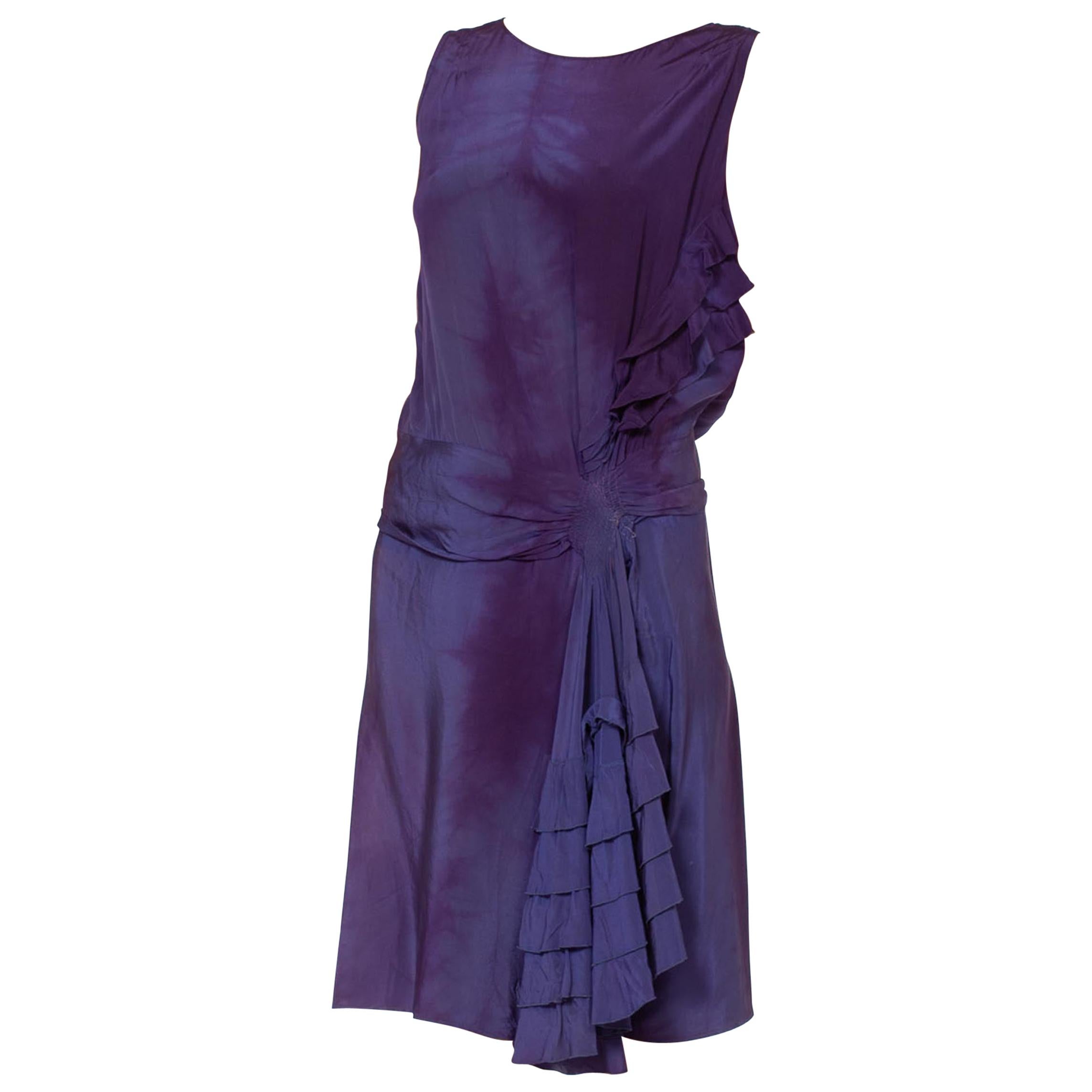 1920'S Purple Silk Draped Ruffle Flapper Cocktail Dress