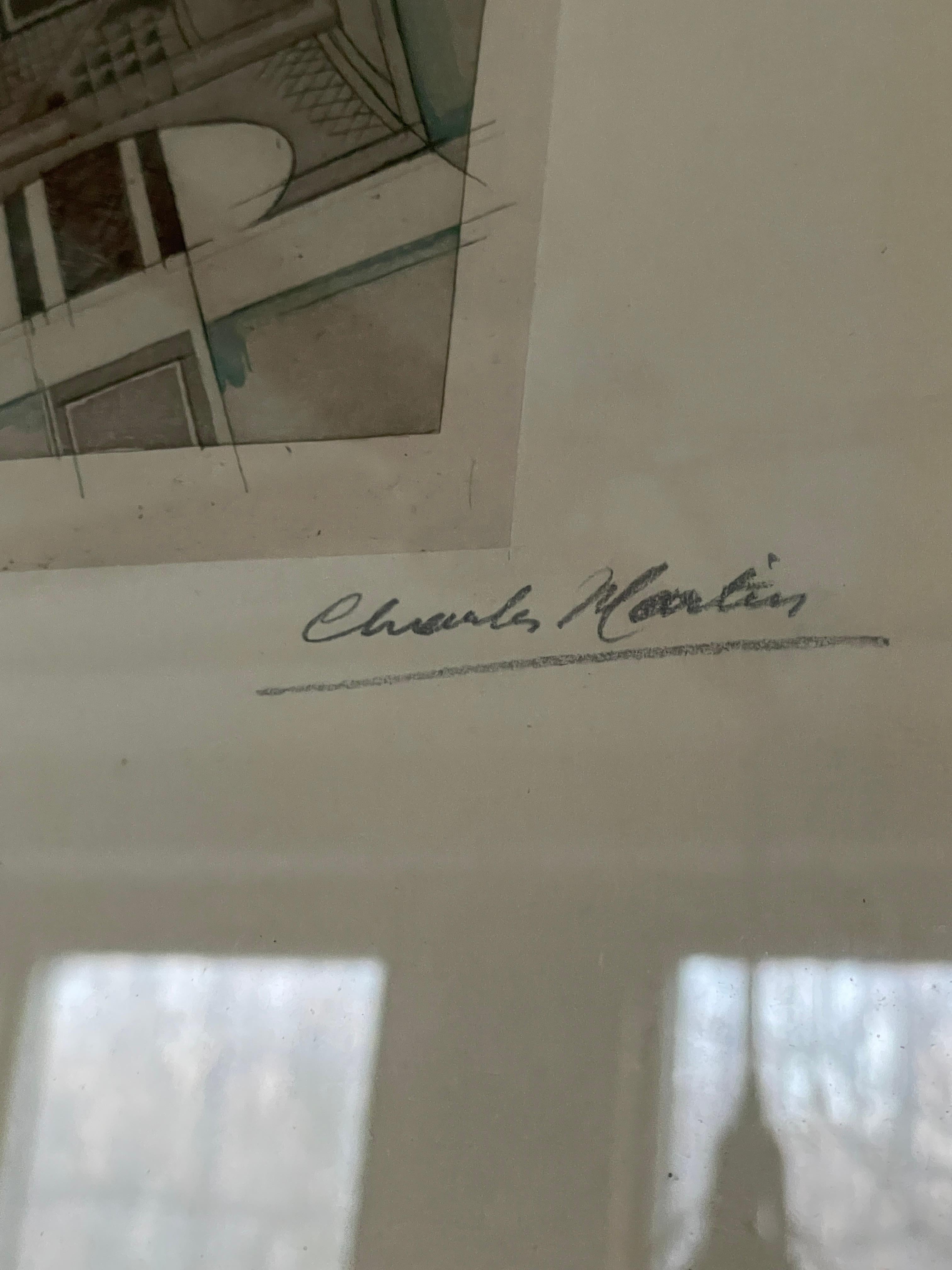 Signed Charles Martin Etching Le Tour Eiffel Paris Aquatint Drawing France Tower im Zustand „Gut“ im Angebot in Hyattsville, MD