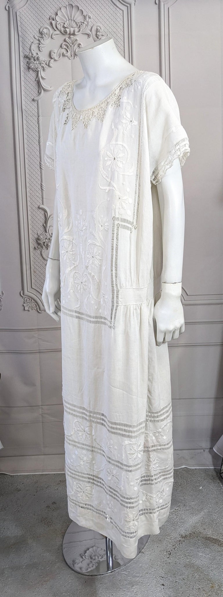 chinese dress ladies 1920s Pink Cream Silk Chiffon French Knots Embroidered Peasant Dress/R main image 1