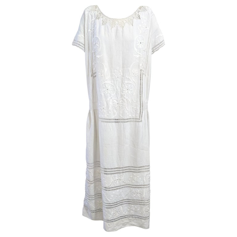 chinese dress ladies 1920s Coral Embroidered Linen Dress – Blossom Vintage main image 0
