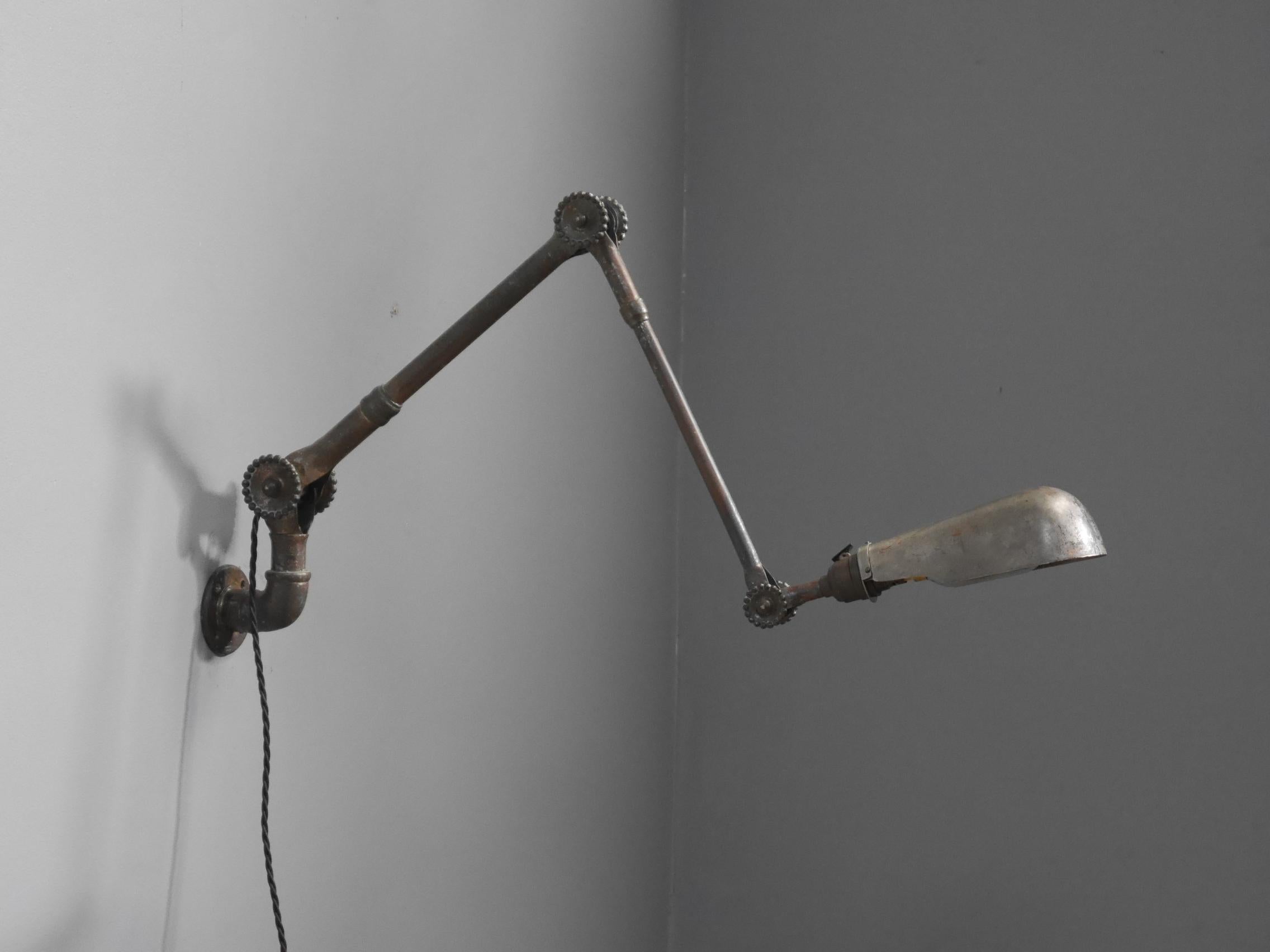 Industrial 1920's Dugdills Brass Wall Lamp
