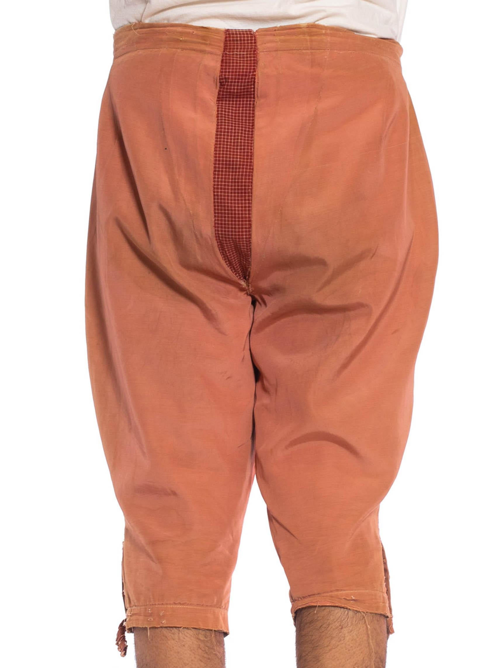 Orange 1920S Dusty Rose Silk & Cotton Men's Distressed 18Th Century Style Pants From M For Sale