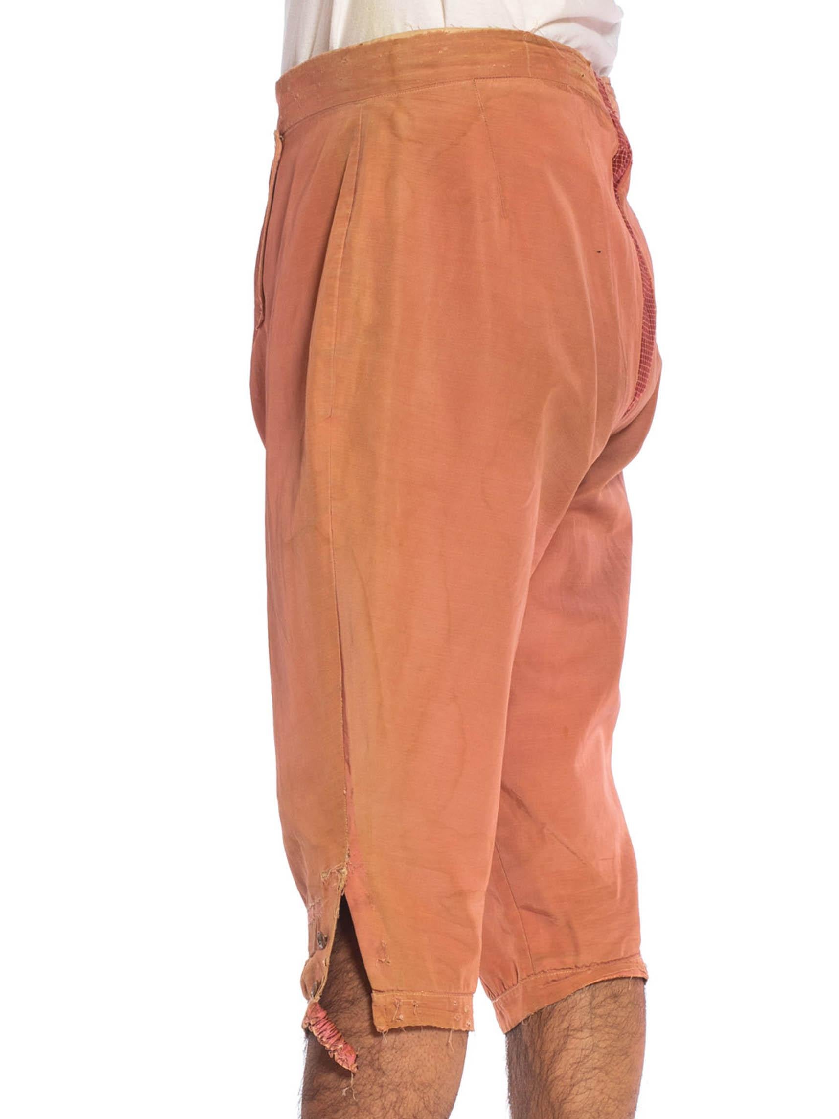 1920S Dusty Rose Silk & Cotton Men's Distressed 18Th Century Style Pants From M In Excellent Condition For Sale In New York, NY