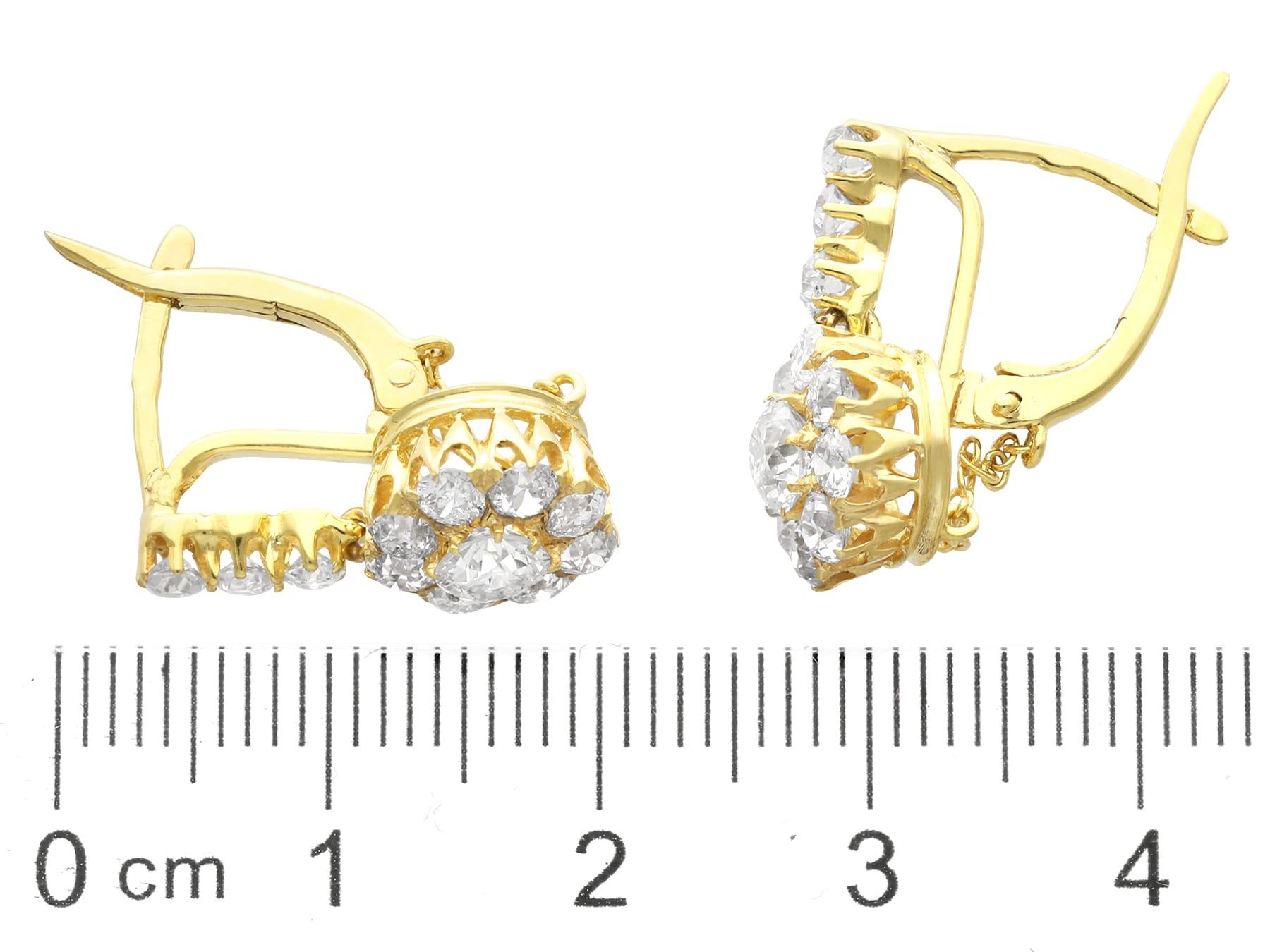 1920s Dutch 2.35ct Diamond and 14k Yellow Gold Cluster Earrings For Sale 2