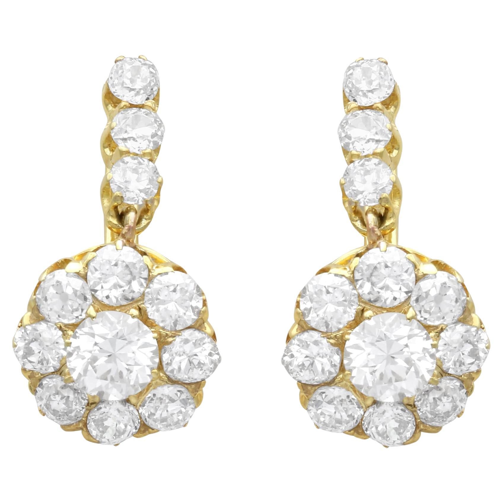 1920s Dutch 2.35ct Diamond and 14k Yellow Gold Cluster Earrings