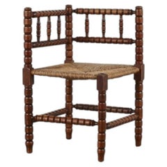 1920s Dutch Bobbin Corner Chair by Stefanus Collé, Rush Seat