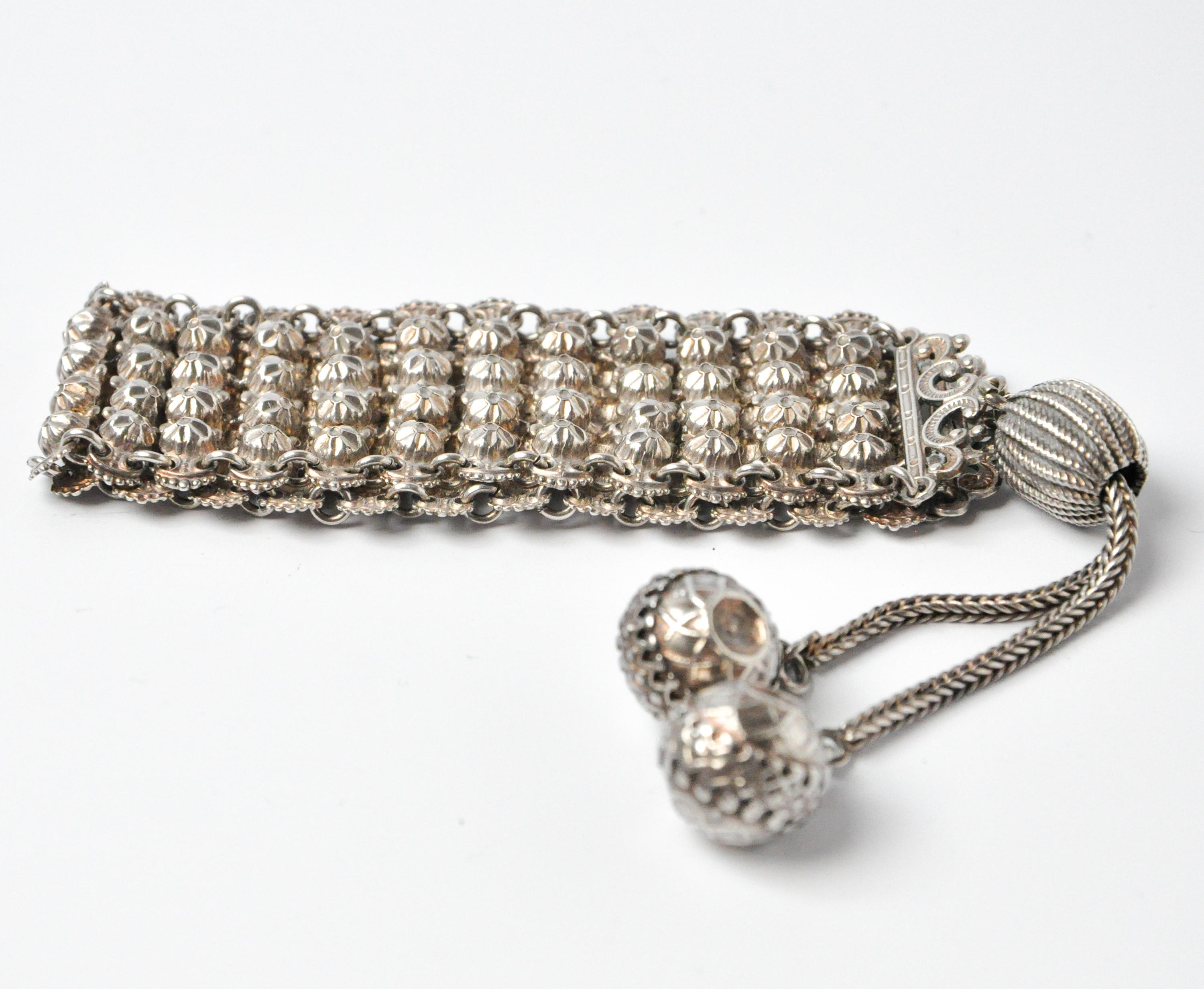 Women's Art Deco Style Woven Chain Silver Bracelet