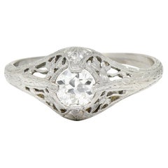 Antique 1920's Early Art Deco 0.43 Carat Diamond Platinum Clover Engagement Ring
