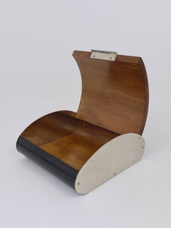 1920s Early Carl Auböck Art Deco Curved Nickel and Walnut Storage Box