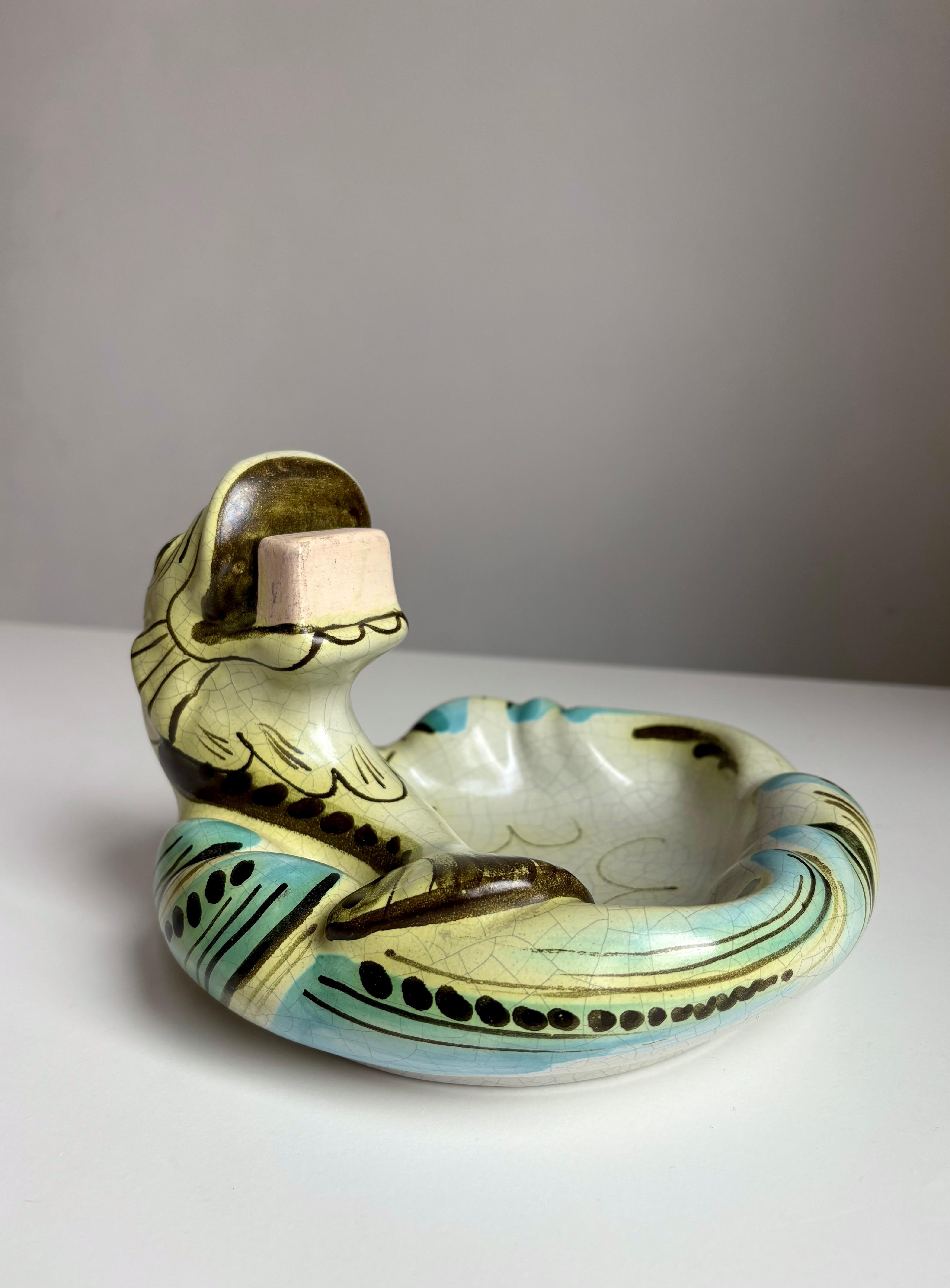 1920s Ebeling Art Nouveau Figurine Vide-Poche Bowl, Suecia Glaseado en venta