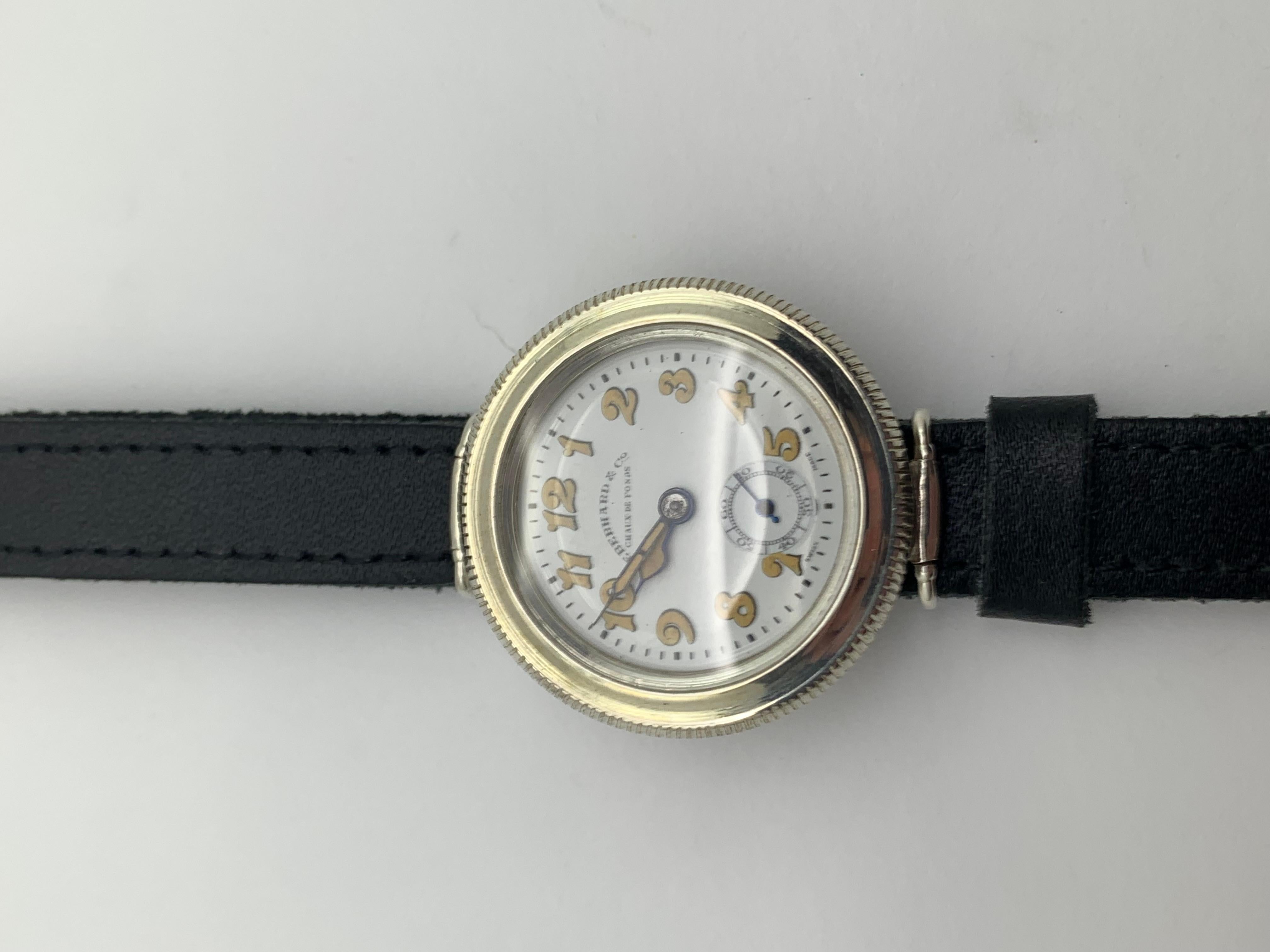 1920's Eberhard Hermetic 15J, Sterling Silver, Trench Watch Totally Restored For Sale 2