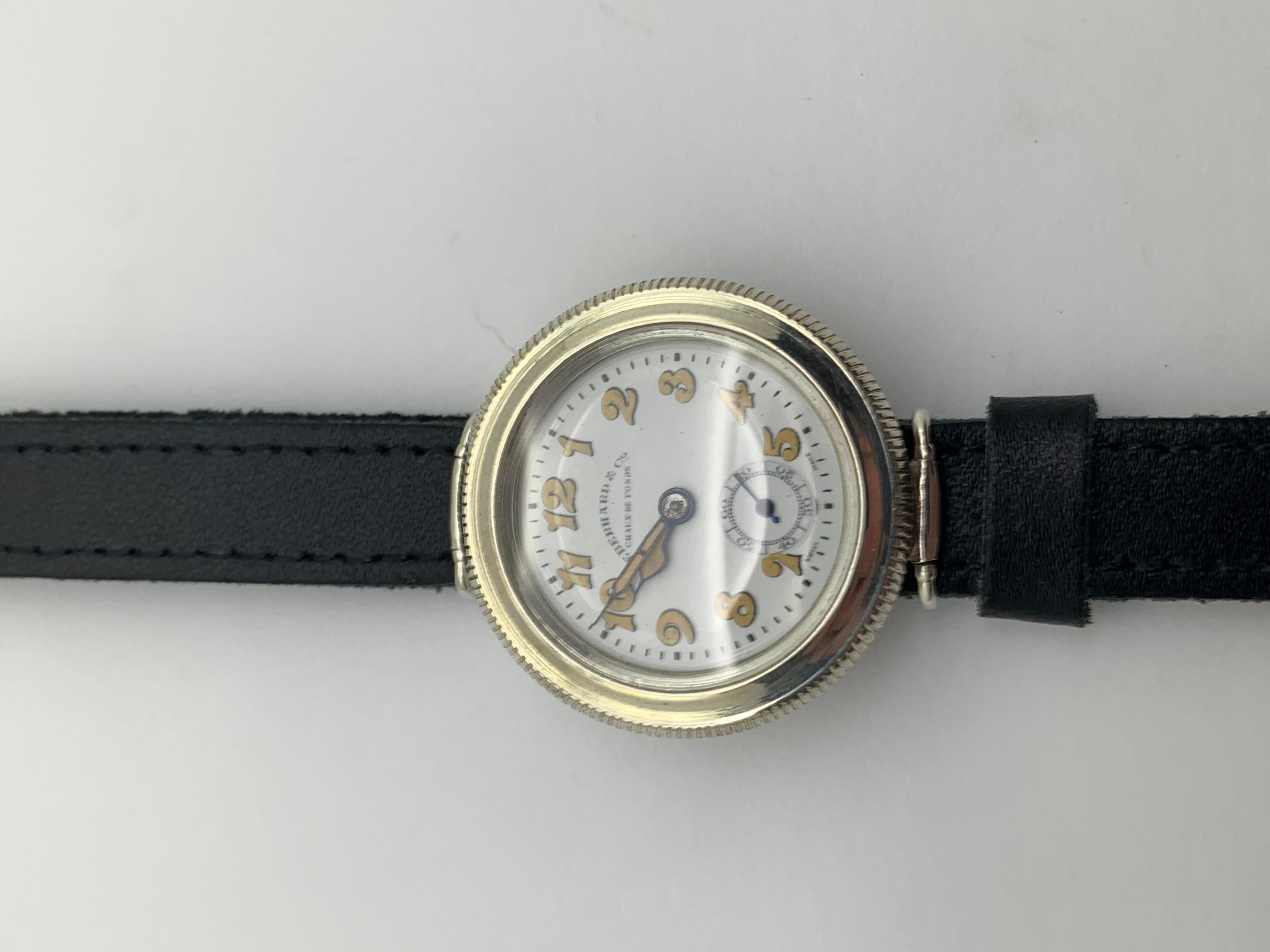 Montre Trench Eberhard Hermetic 15J en argent sterling, entièrement restaurée, années 1920 en vente 5