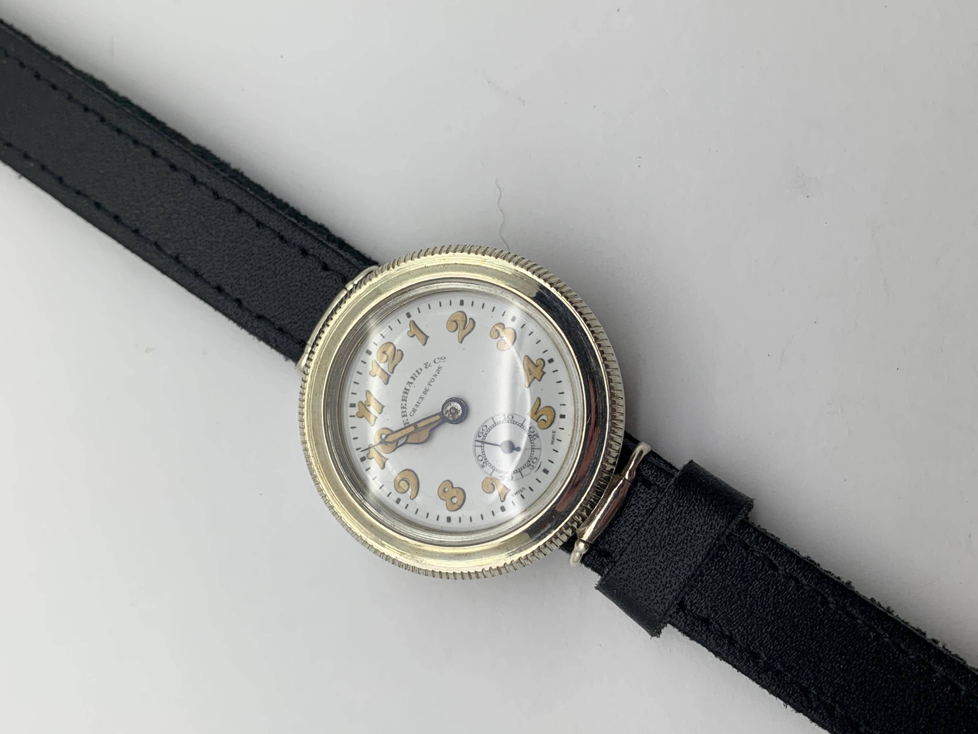 1920's Eberhard Hermetic 15J, Sterling Silver, Trench Watch Totally Restored For Sale 3