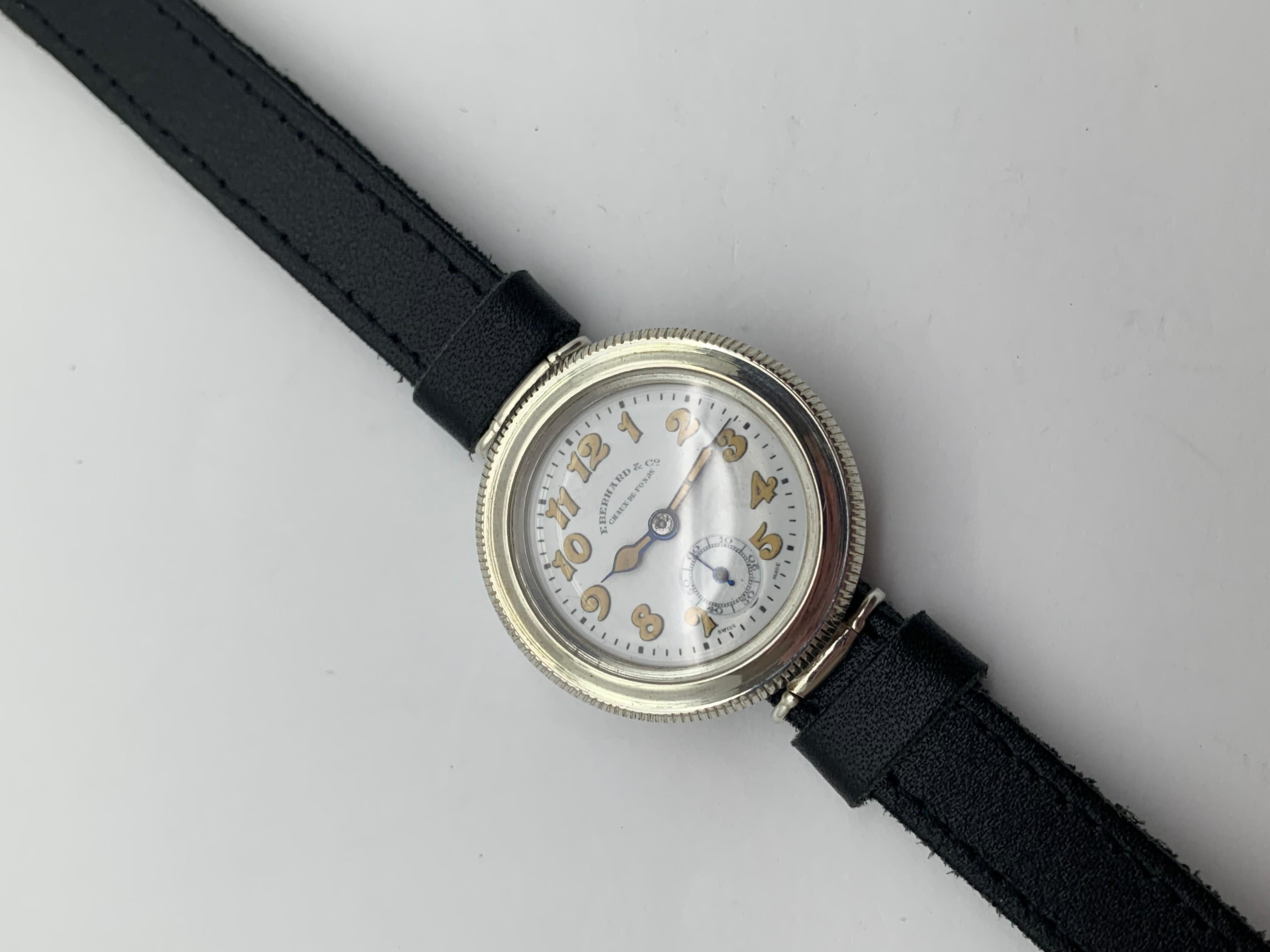 1920's Eberhard Hermetic 15J, Sterling Silver, Trench Watch Totally Restored For Sale 11