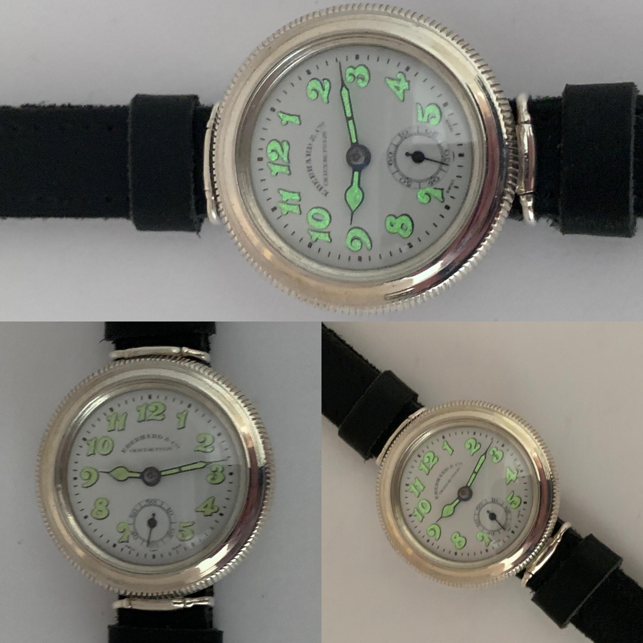 Art Deco 1920's Eberhard Hermetic 15J, Sterling Silver, Trench Watch Totally Restored For Sale
