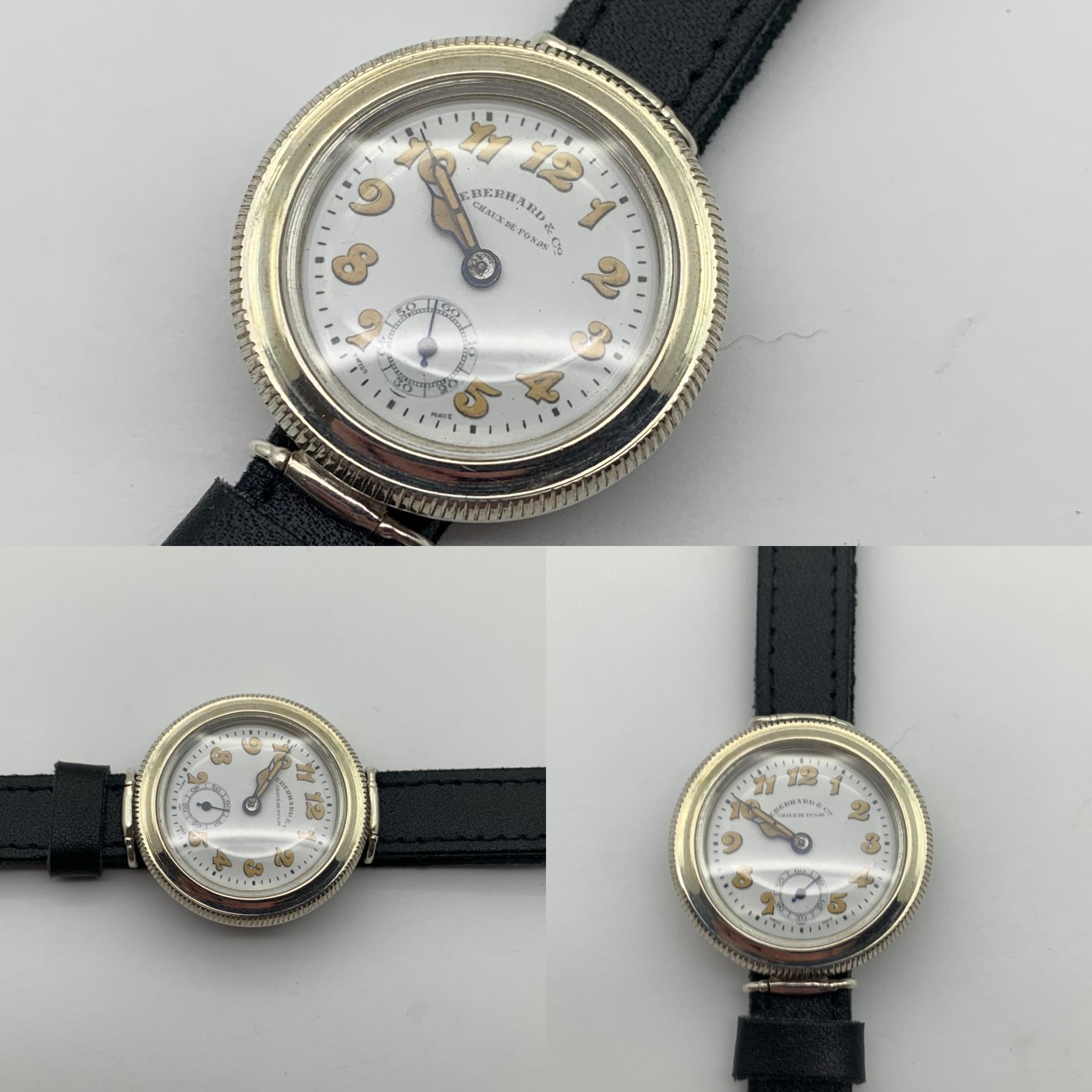 1920's Eberhard Hermetic 15J, Sterling Silver, Trench Watch Totally Restored In Excellent Condition For Sale In Raleigh, NC