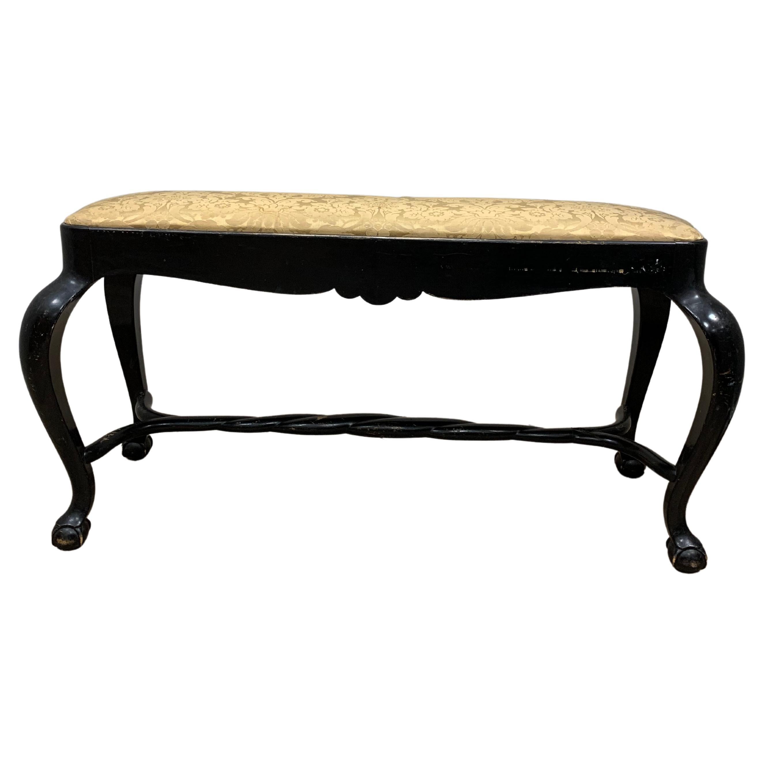 1920s Ebonised Baroque Style Swedish Stool or Bench with Ball & Claw Feet For Sale