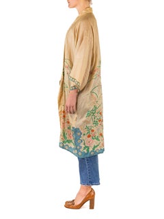 1920S Ecru & Blue Silk Floral Lightweight Kimono