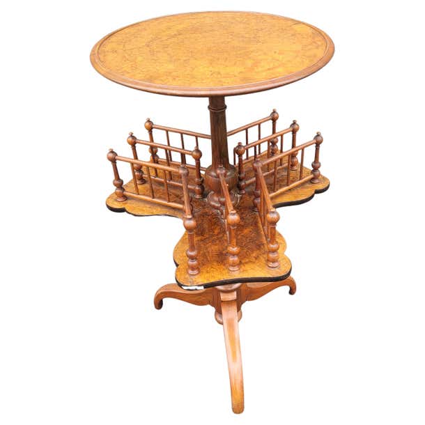 1920s Edwardian Burled Walnut Revolving Bookcase Table For Sale at 1stDibs
