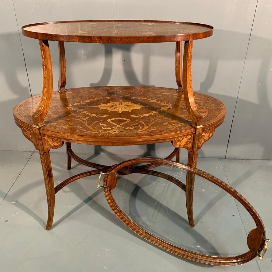 1920s Edwardian Tray Top Étagère in Satinwood and Marquetry with Brasses For Sale 3