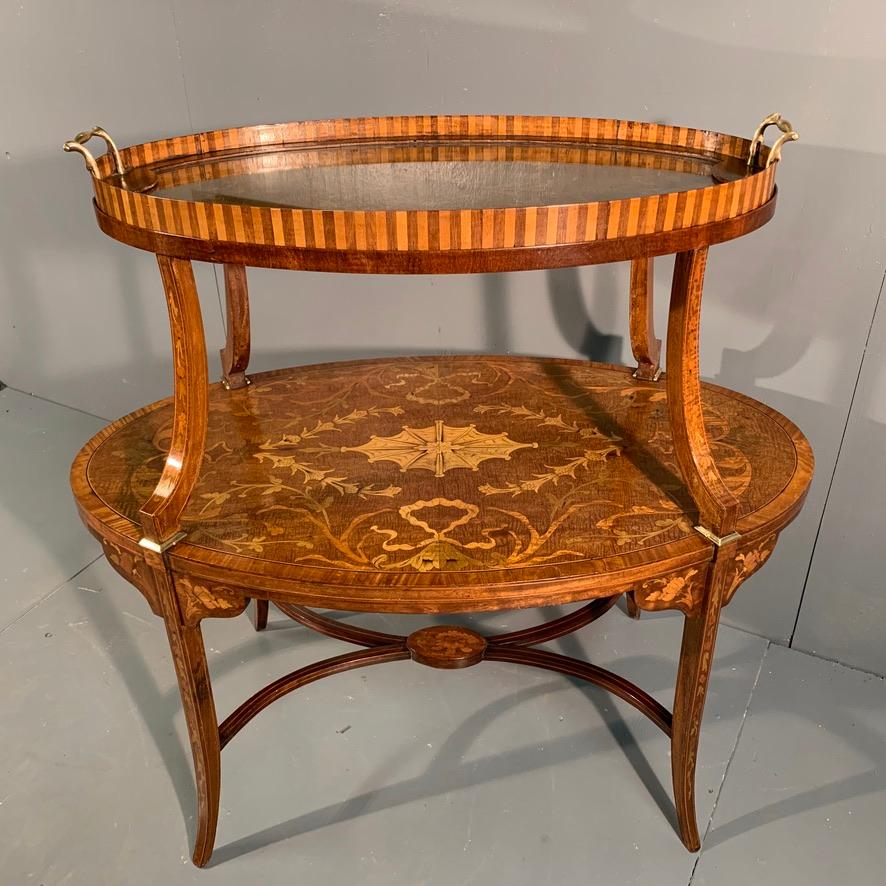 Sheraton 1920s Edwardian Tray Top Étagère in Satinwood and Marquetry with Brasses For Sale