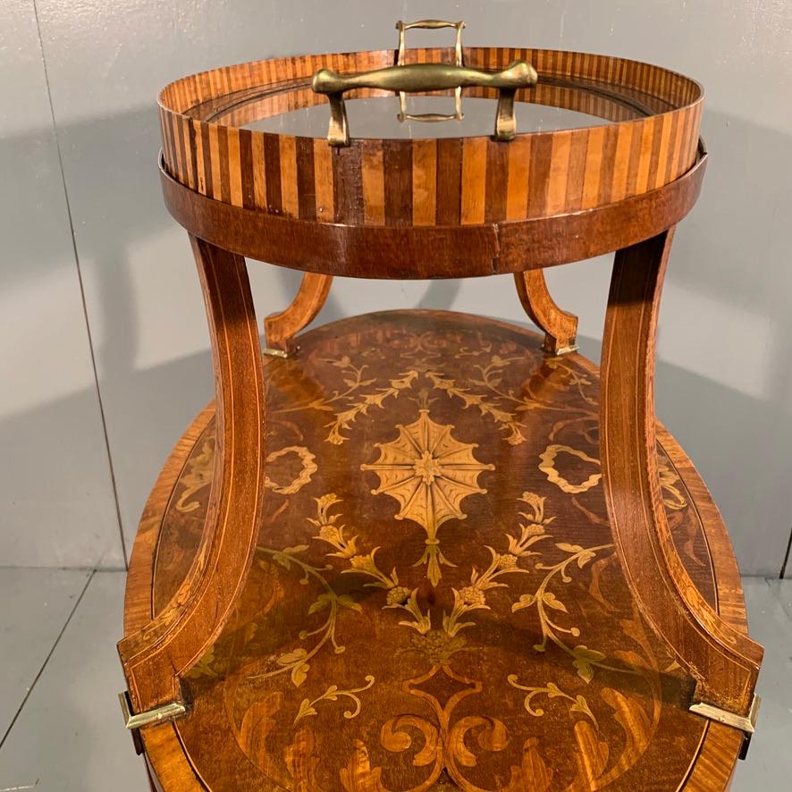 English 1920s Edwardian Tray Top Étagère in Satinwood and Marquetry with Brasses For Sale
