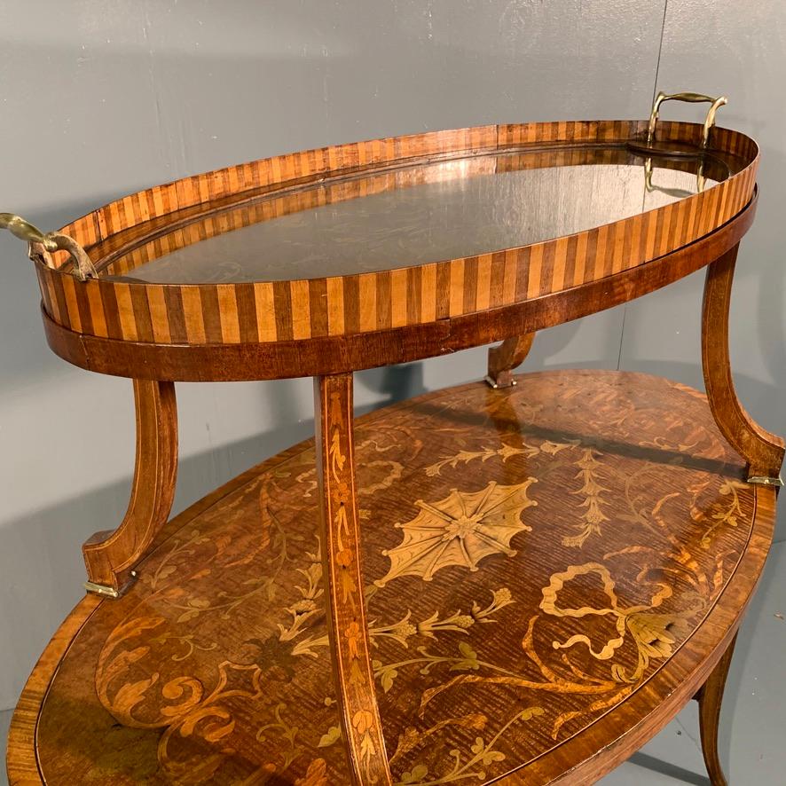 Early 20th Century 1920s Edwardian Tray Top Étagère in Satinwood and Marquetry with Brasses For Sale