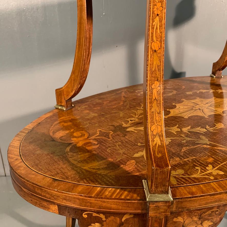 1920s Edwardian Tray Top Étagère in Satinwood and Marquetry with Brasses For Sale 1