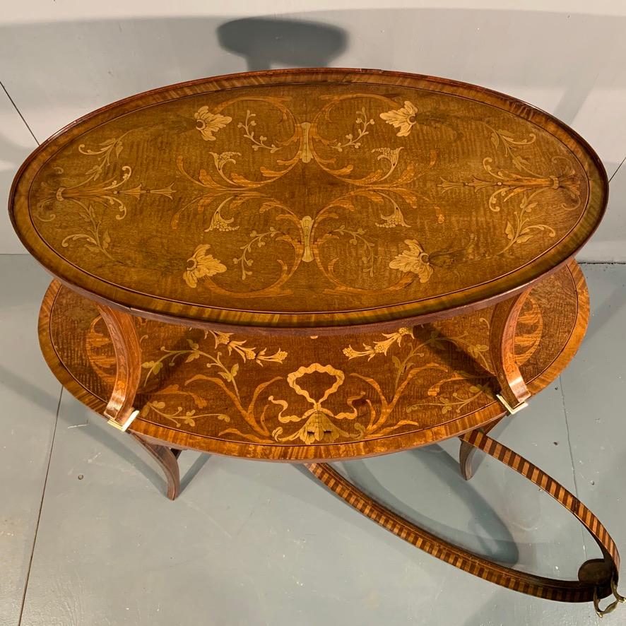 1920s Edwardian Tray Top Étagère in Satinwood and Marquetry with Brasses For Sale 2