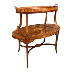 1920s Edwardian Tray Top Étagère in Satinwood and Marquetry with Brasses
