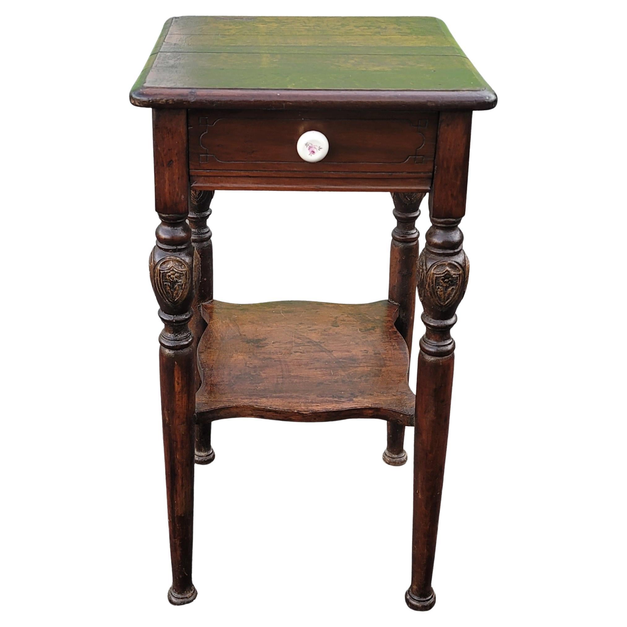 Hand-Crafted 1920s Edwardian Two-Tier  Walnut One Drawer Side Table Nightstand For Sale