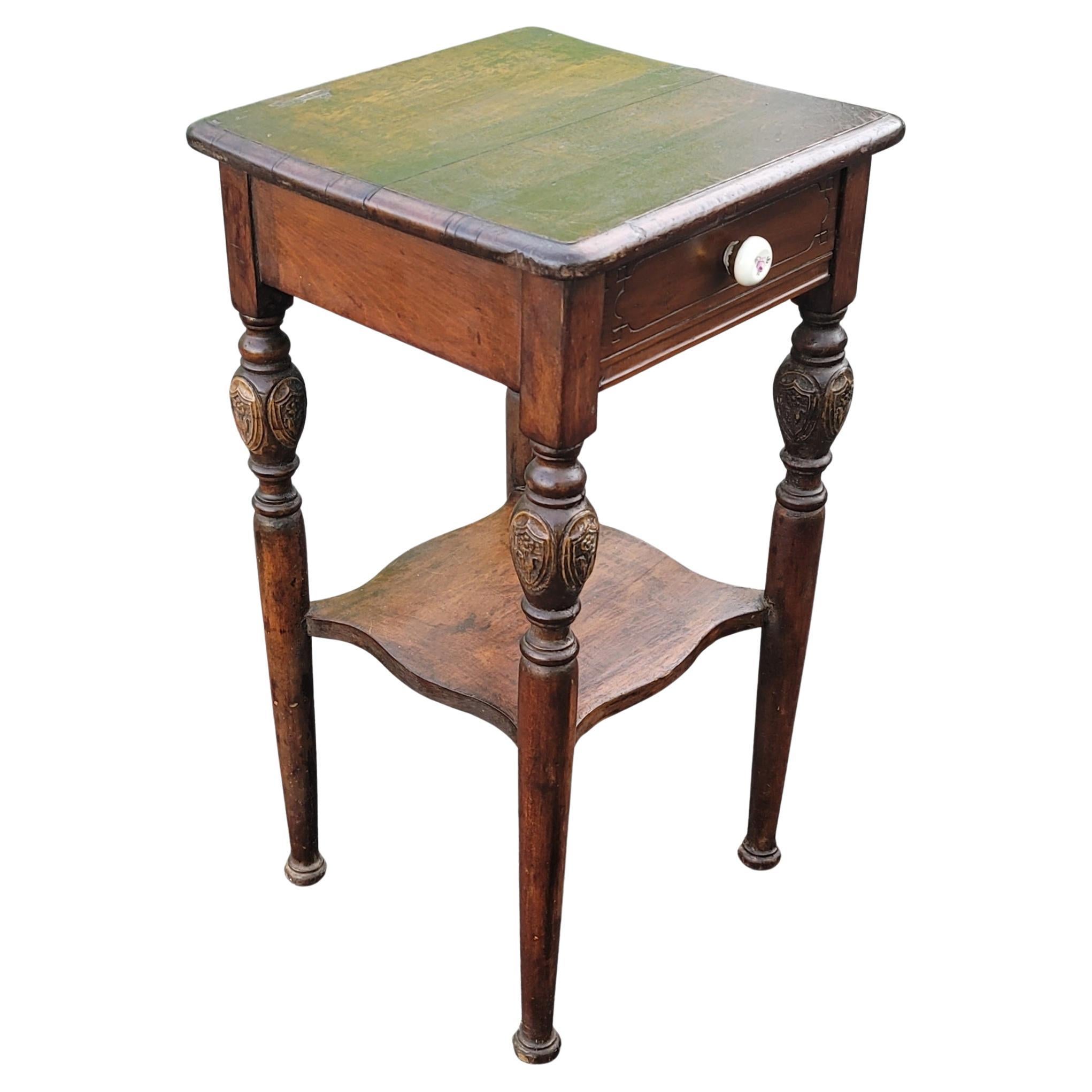 1920s Edwardian Two-Tier  Walnut One Drawer Side Table Nightstand In Good Condition For Sale In Germantown, MD
